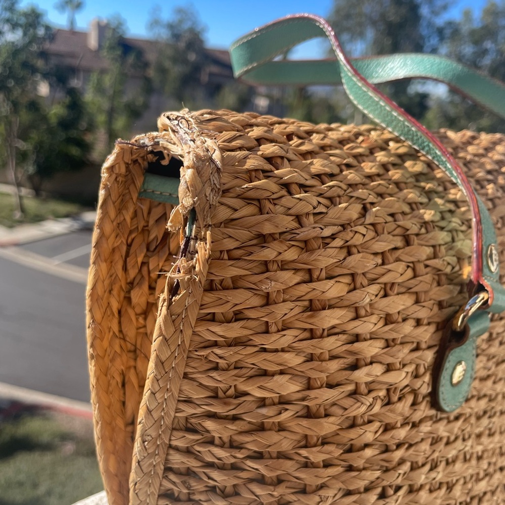 Kate Spade Woven Straw Handbag with Teal Accents - Picture 8 of 9